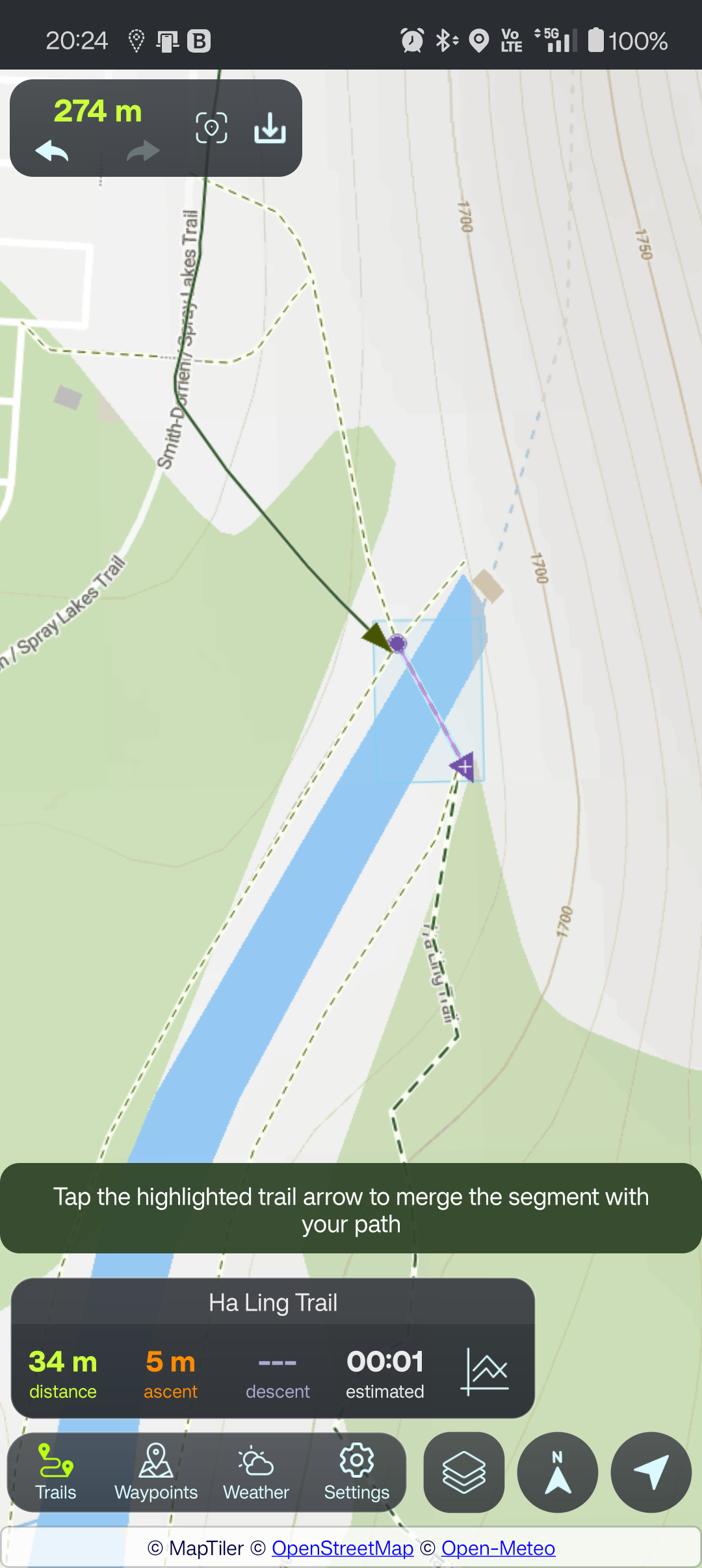 Pink trail with arrows