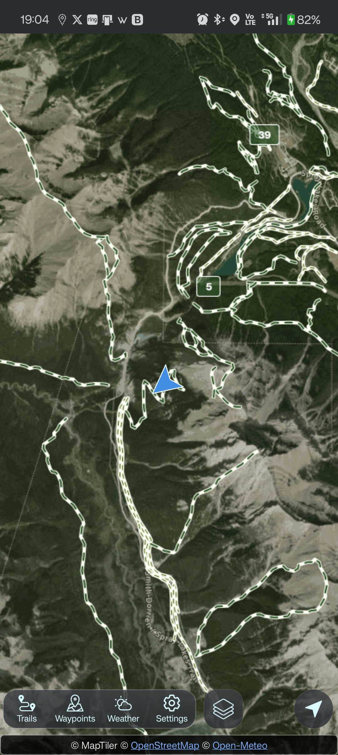 Trails highlighted on satellite map