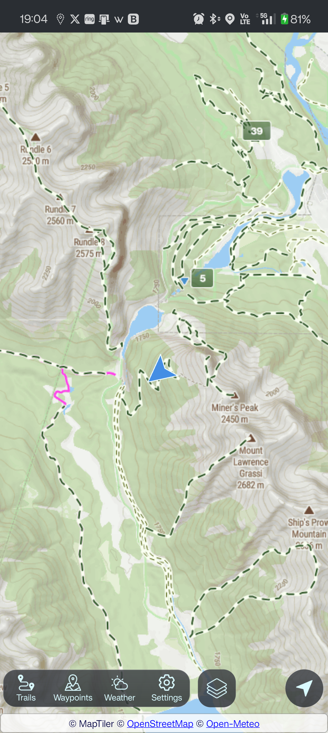 Trails highlighted on outdoor map